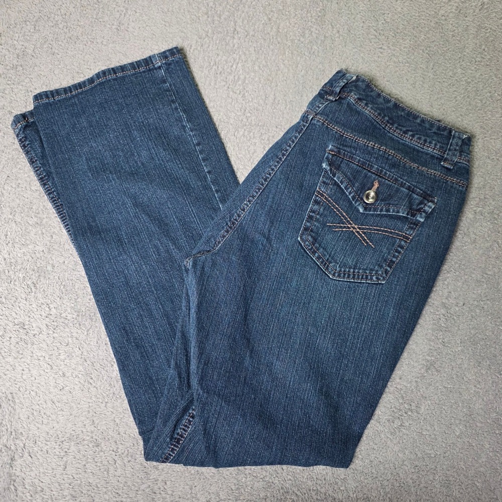 Sonoma Womens 12 AVG Original Boot Jeans Dark Blue Stretch Flap Pocket 5885